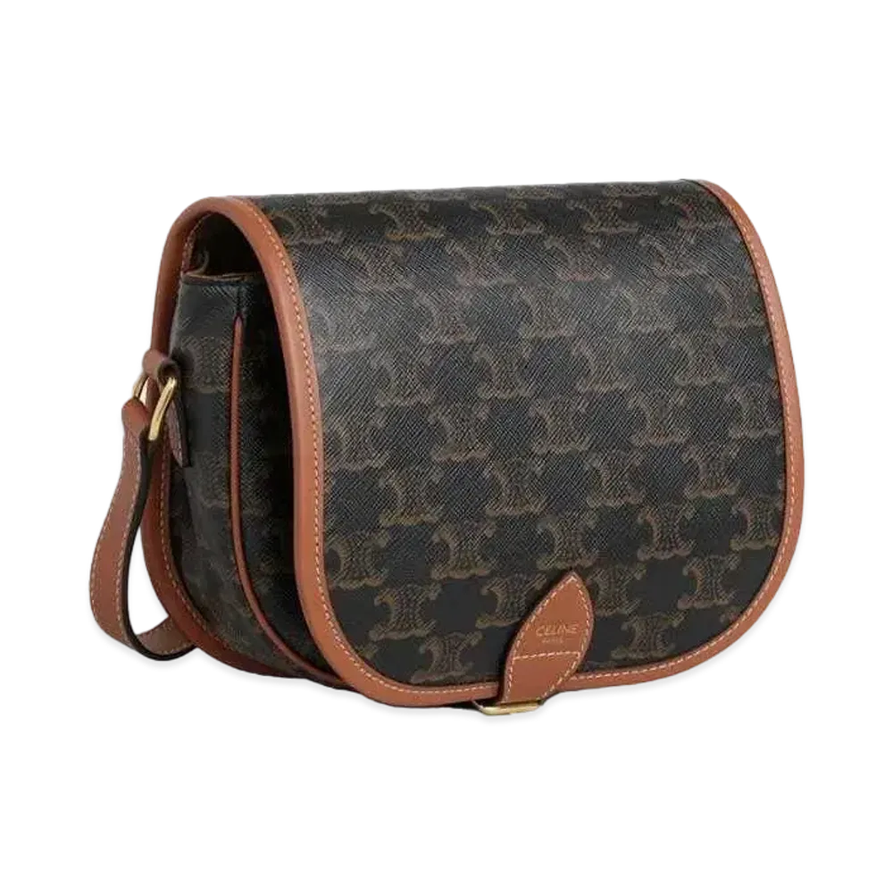 CELINE Medium Folco Bag in Triomphe Canvas and Calfskin "Tan"