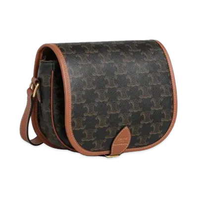 CELINE Medium Folco Bag in Triomphe Canvas and Calfskin "Tan"