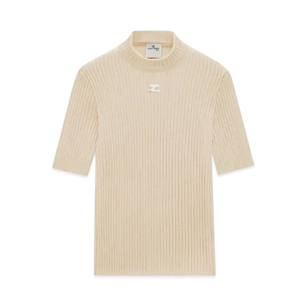 Courreges Reedition Short Sleeves Rib Knit Sweater "Sand"