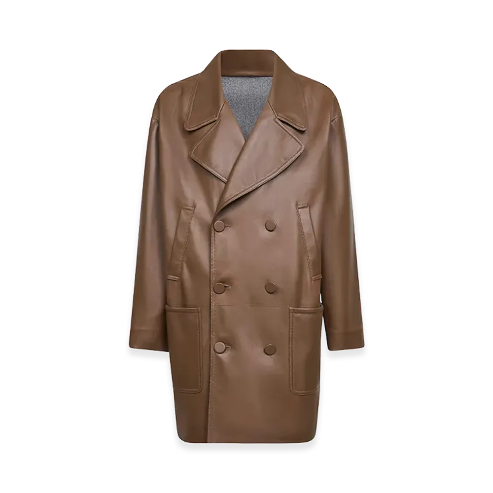 FENDI Double Breasted Leather Coat "Brown"