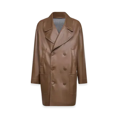 FENDI Double Breasted Leather Coat "Brown"