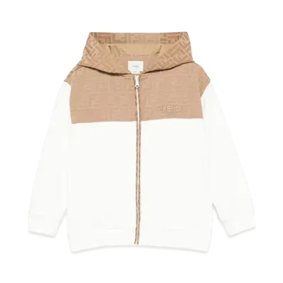 FENDI Kids Zip-up Hooded Sweatshirt "Brown/White"