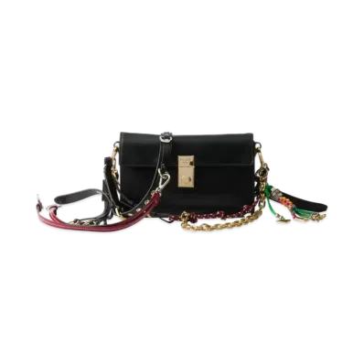PRADA Soft Sound Small Leather Shoulder Bag with Charms "Black"