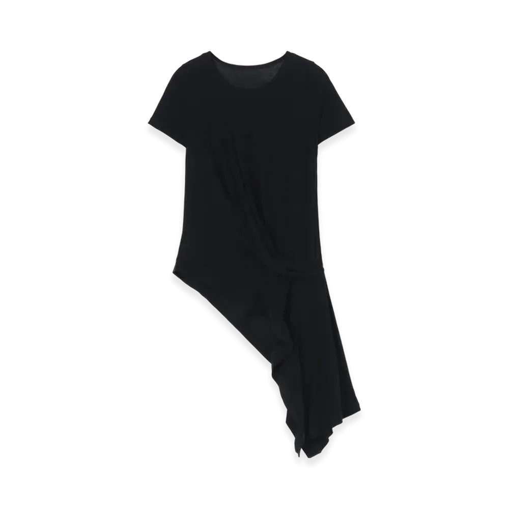 Yohji Yamamoto High Twisted Jersey Side Draped Short Slv Top "Black"