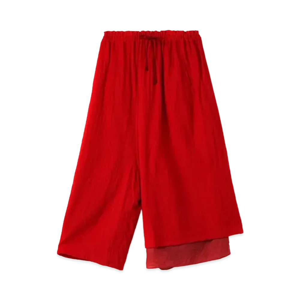 Yohji Yamamoto Y's WOOL ROUGH TWILL GARMENT MILLING LEFT LAYERED STRING PANTS "Red"
