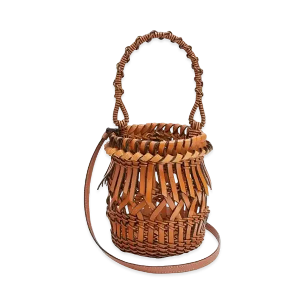 LOEWE Small Fringes Bucket Bag In Calfskin "Tan"