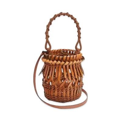 LOEWE Small Fringes Bucket Bag In Calfskin "Tan"