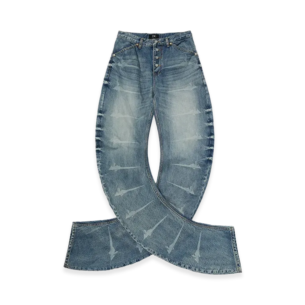 THUG CLUB TC Laser Washed Parkour Denim Pants "Black"