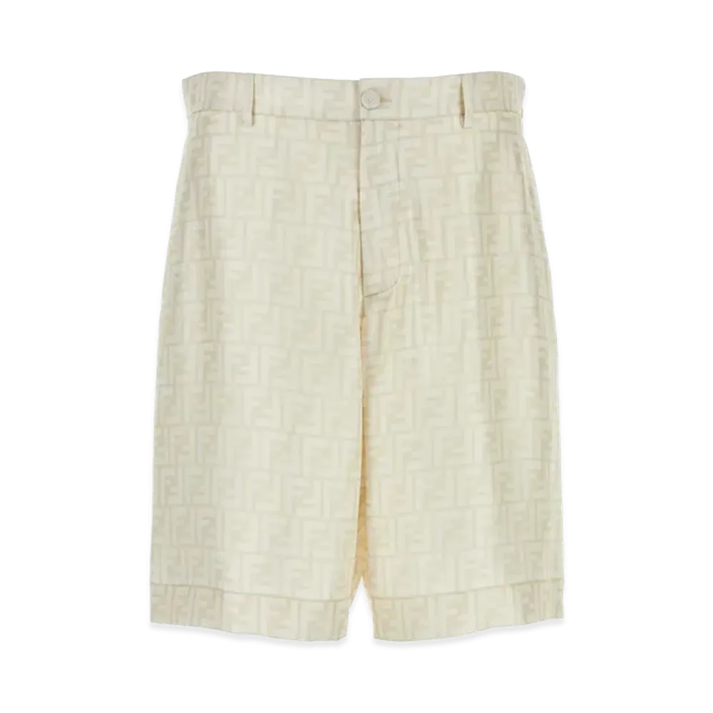 FENDI Embroidered Silk Bermuda Shorts "White"