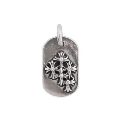 Chrome Hearts Raised Cemetery Cross Dog Tag Pave Diamond "Silver"