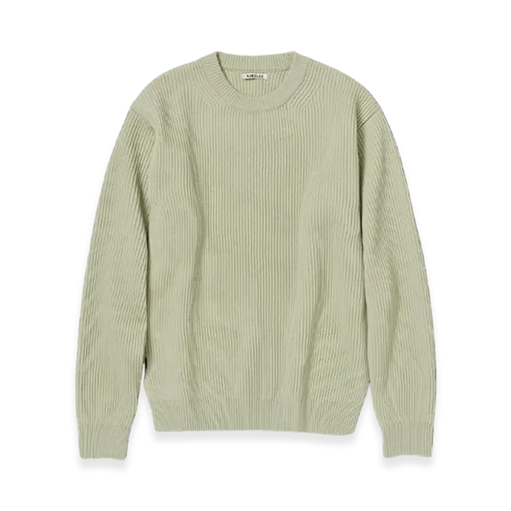 AURALEE French Merino Rib Knit P/O "Light Khaki"