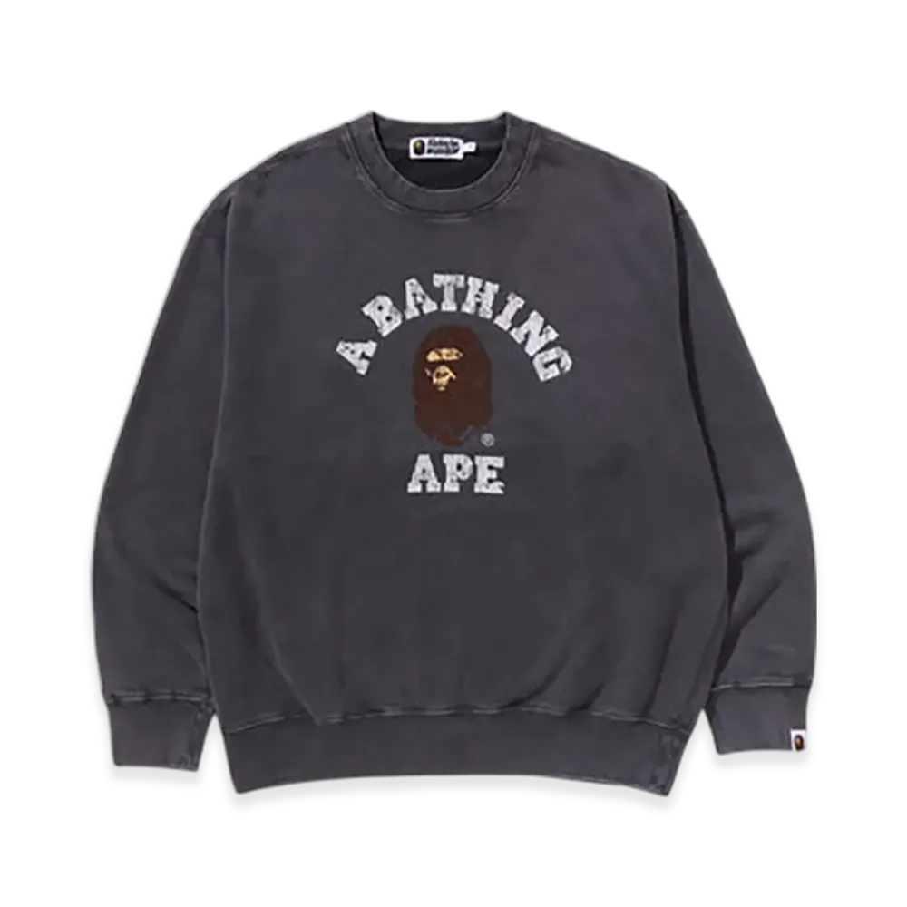 A BATHING APE Garment Dye College Relaxed Fit Crewneck Sweatshirt "Charcoal"