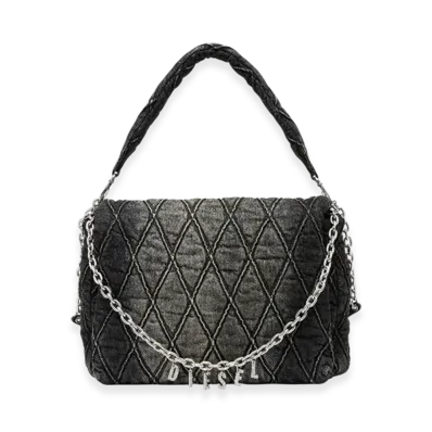 Diesel Charm-D Shoulder L Charm-D L-Large Shoulder Bag In Quilted Denim "Black"