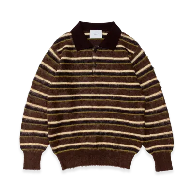 ssstein Kid Mohair Ribbed Knit Polo LS "Brown Multi"