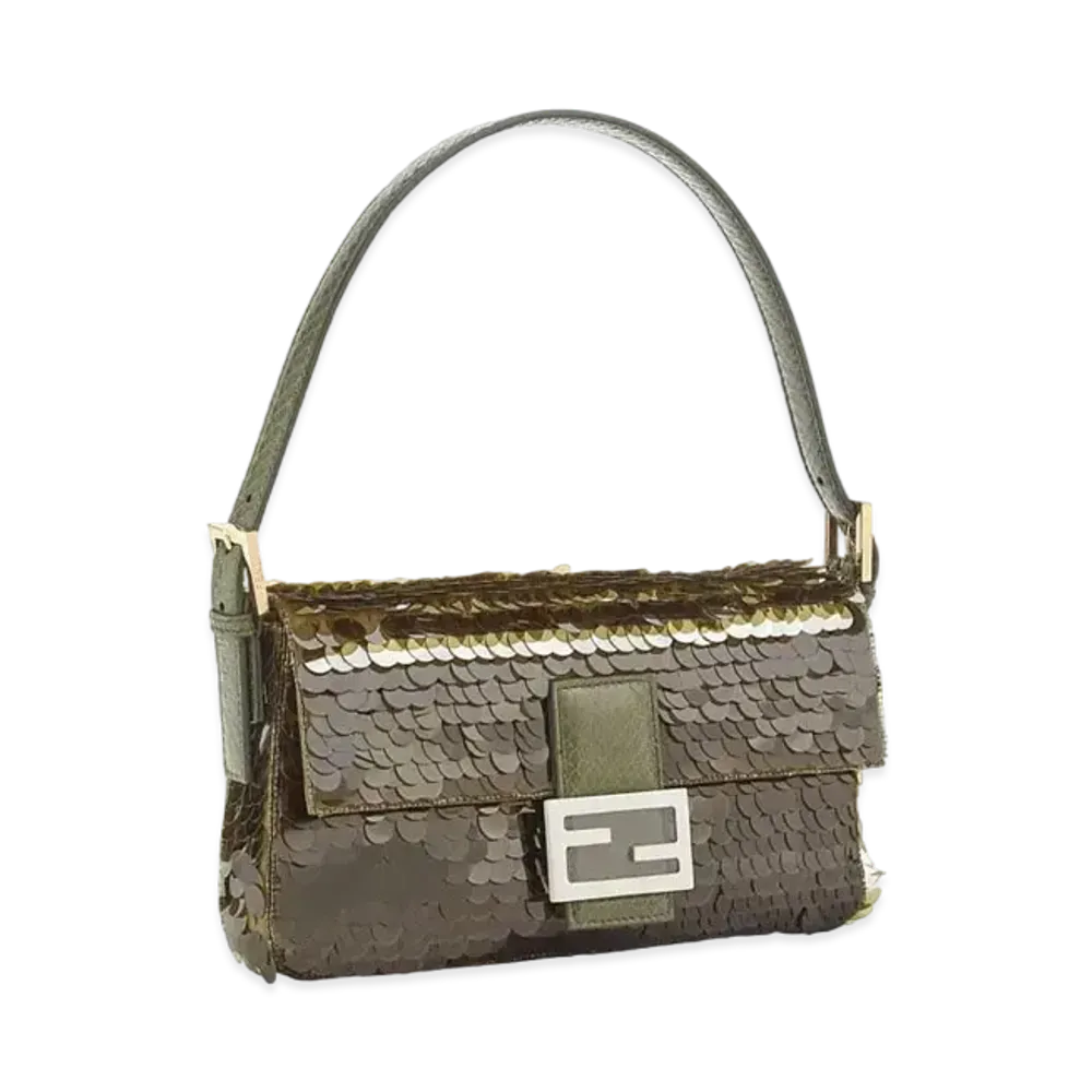 FENDI Baguette 1997 Satin Bag With Sequins "Green"