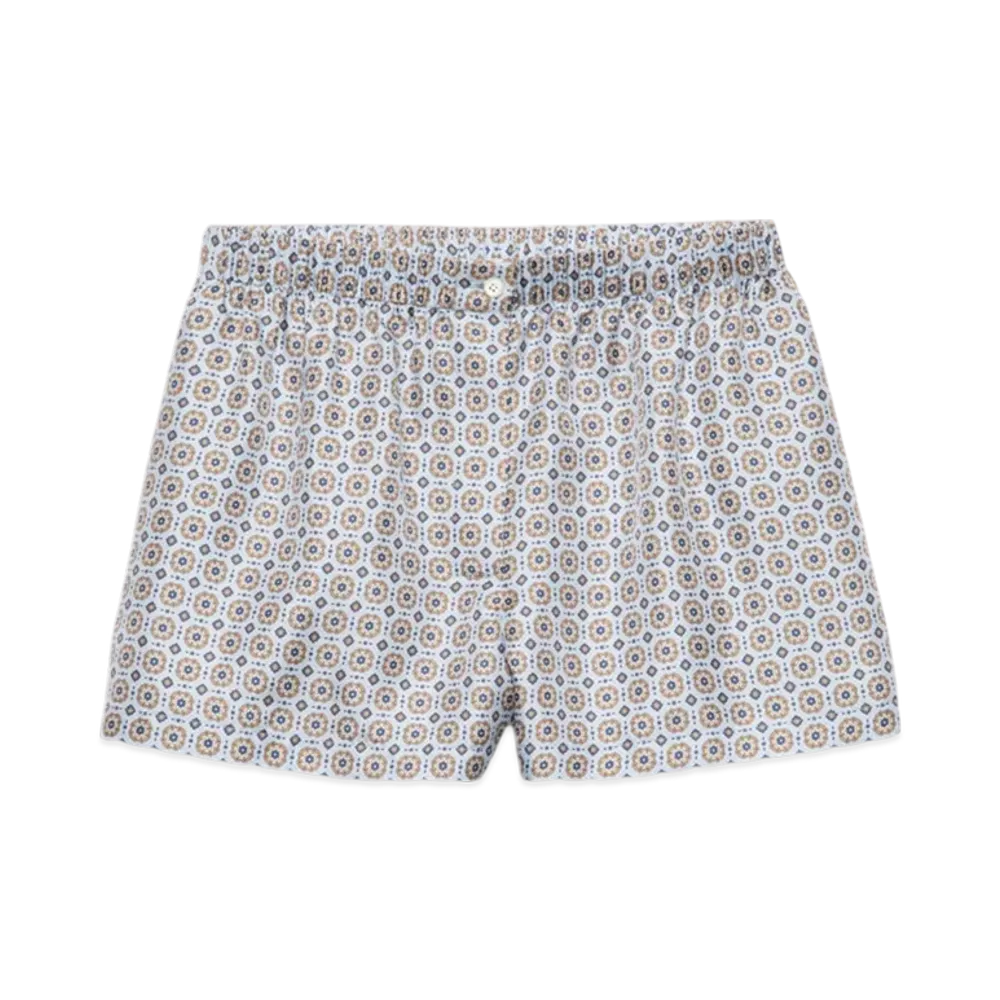 PRADA Women's Printed Silk Twill Shorts "Sky Blue"