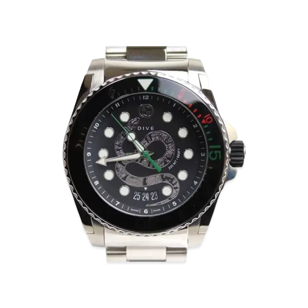 GUCCI Dive Watch Snake "Black/Stainless Steel/Silver"