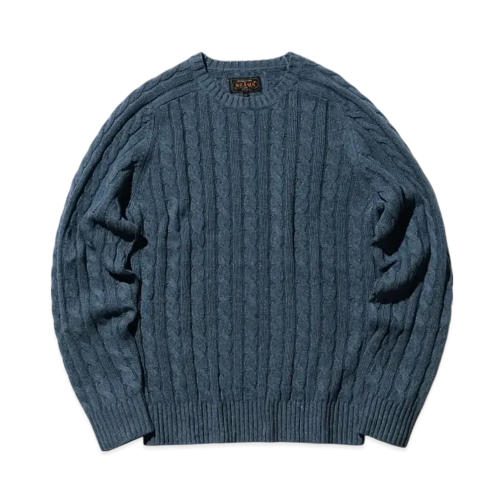 BEAMS Crew Cable Cotton Linen "Blue"