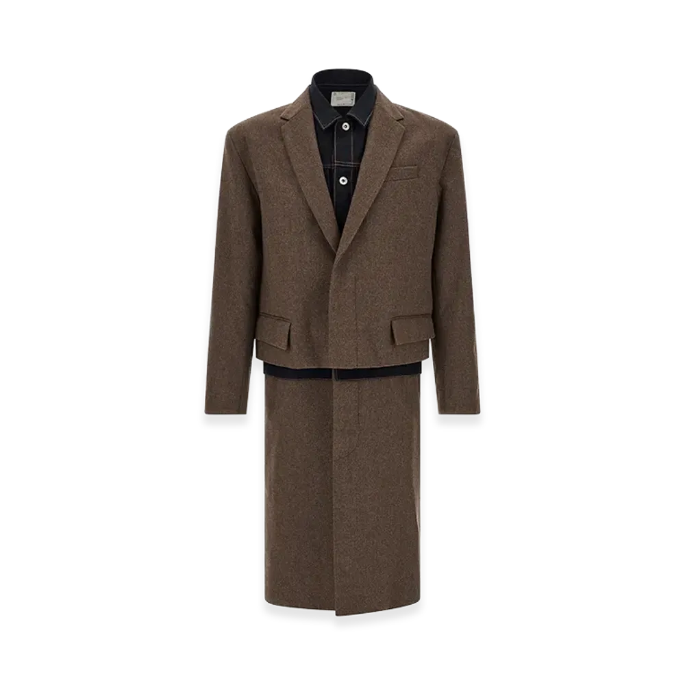 sacai Wool Flannel x Denim Coat "Brown"