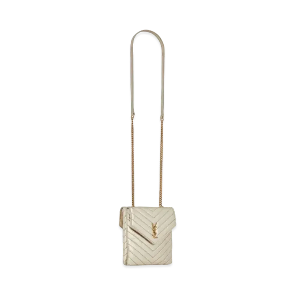 SAINT LAURENT Double Flap Bag In Crinkled Lame Leather "Pale Pink"