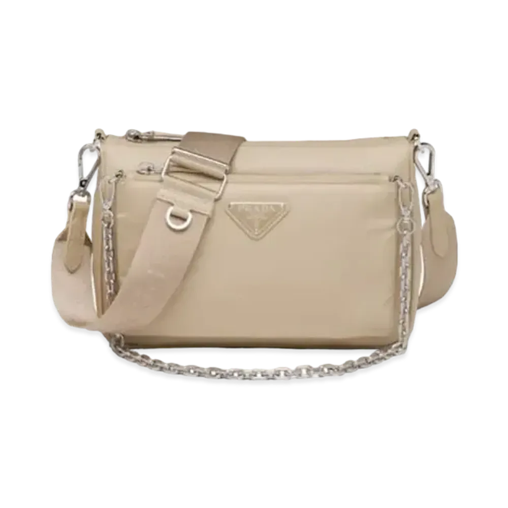 PRADA Re-Nylon & Saffiano Leather Shoulder Bag "Desert Beige"