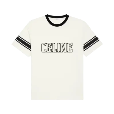 CELINE Men's Loose Triomphe T-Shirt in Cotton Jersey "Washed White/Black"