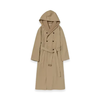 AURALEE Fine Hard Twist Gabardine Hooded Double Coat "Beige Chambray"