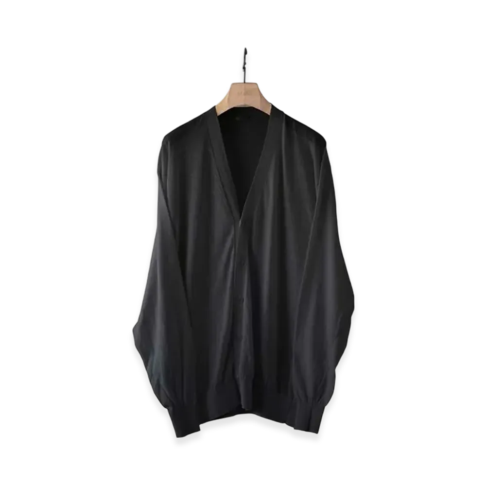 COMOLI Cotton V-Neck Cardigan "Fade Black"
