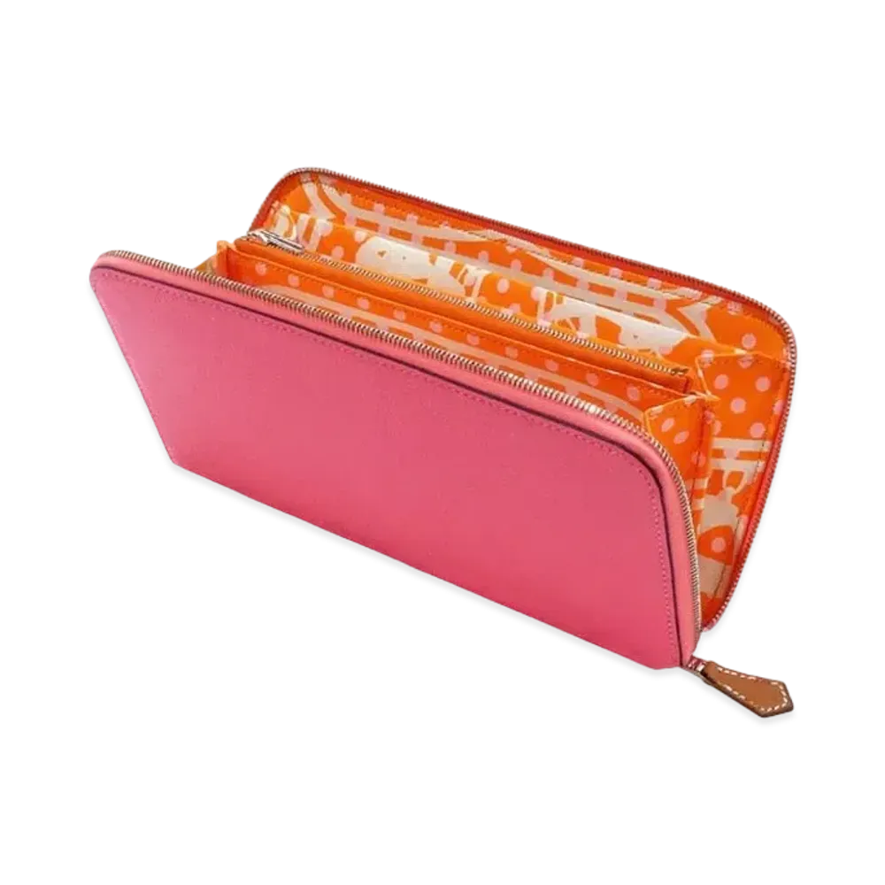 Hermes Azap Silk'In Long Veau Epsom/Silk "Rose Azale/Orange/Silver"