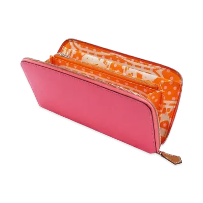 Hermes Azap Silk'In Long Veau Epsom/Silk "Rose Azale/Orange/Silver"