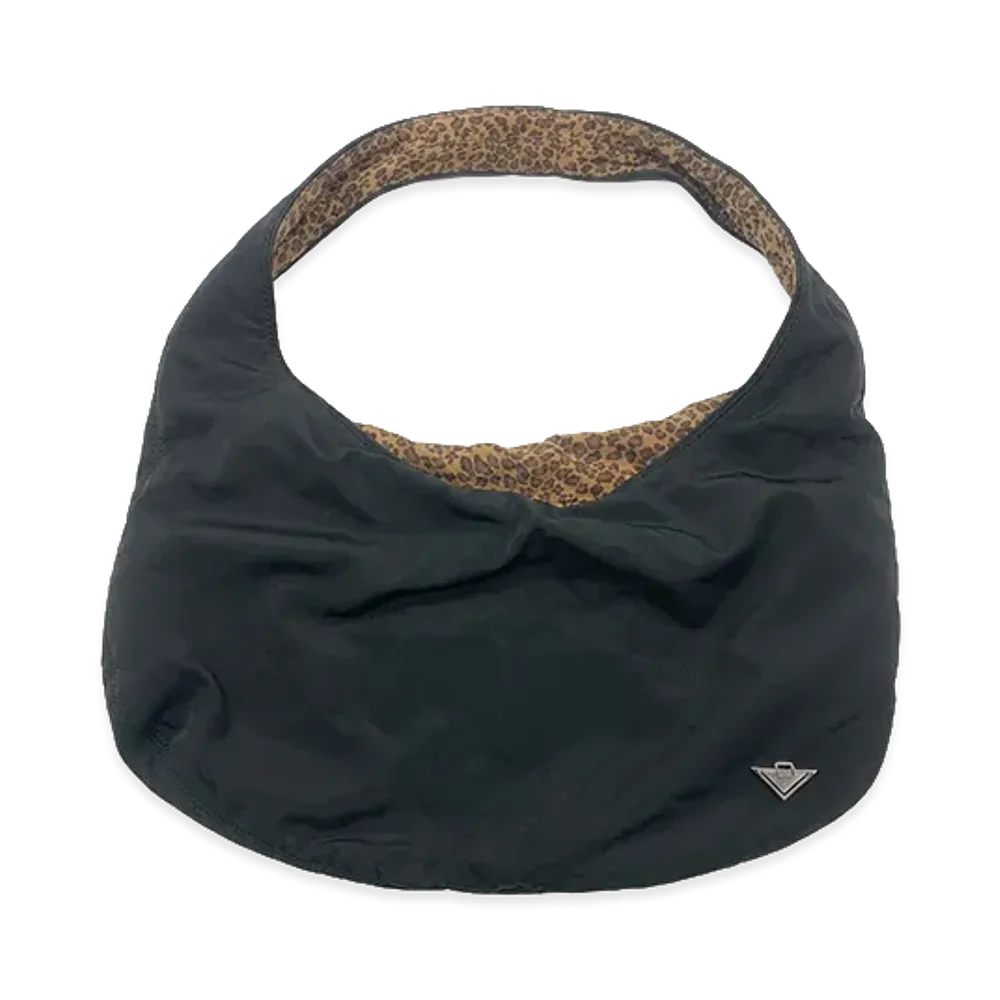 Bottega Veneta Reversible Leopard Print Nylon Hobo Bag "Black"