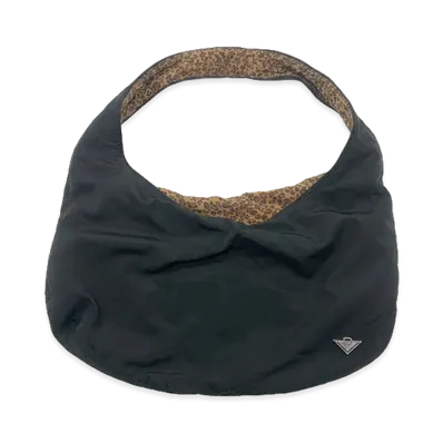 Bottega Veneta Reversible Leopard Print Nylon Hobo Bag "Black"