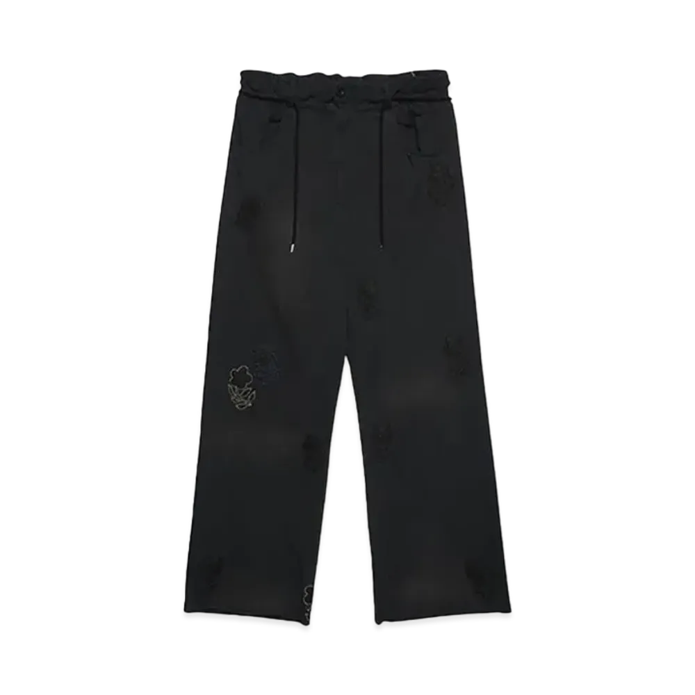 SYUMAN. Ravioli trousers type Sweat withstar flower "Blk"