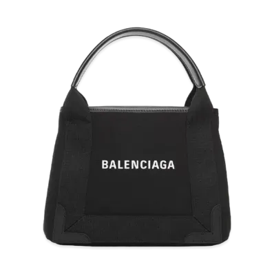 BALENCIAGA Navy XS Cabas In Cotton Canvas And Calfskin "Black"