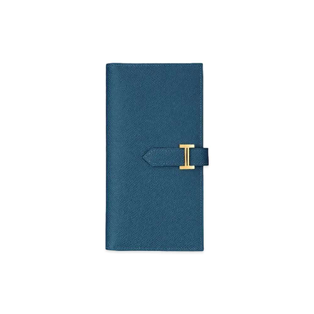 Hermes Bean Souffle Wallet "Deep Blue/Gold"