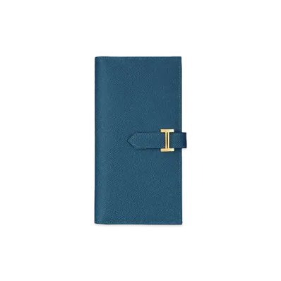 Hermes Bean Souffle Wallet "Deep Blue/Gold"