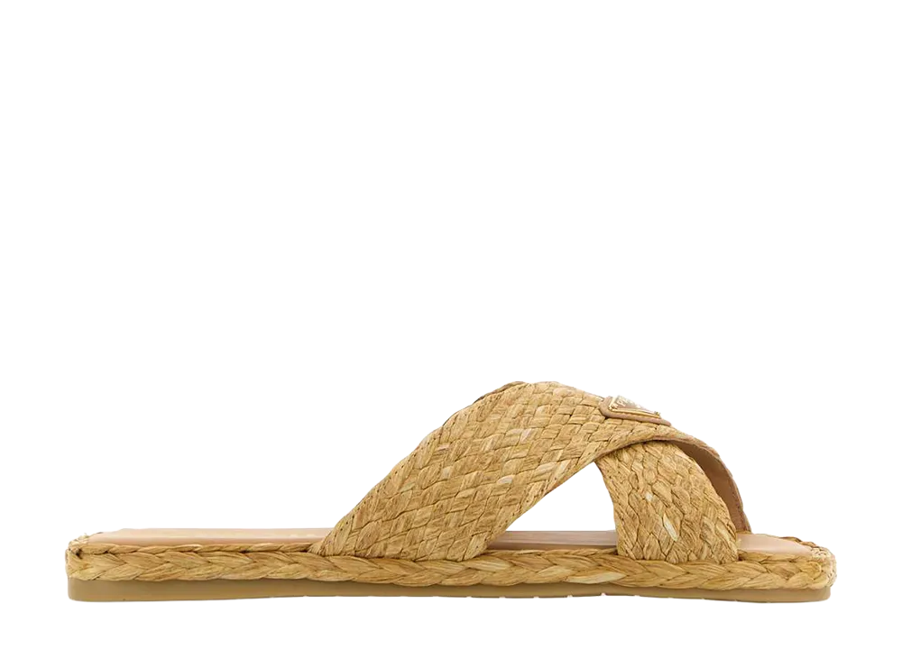 PRADA Women's Raffia Slippers "Beige"