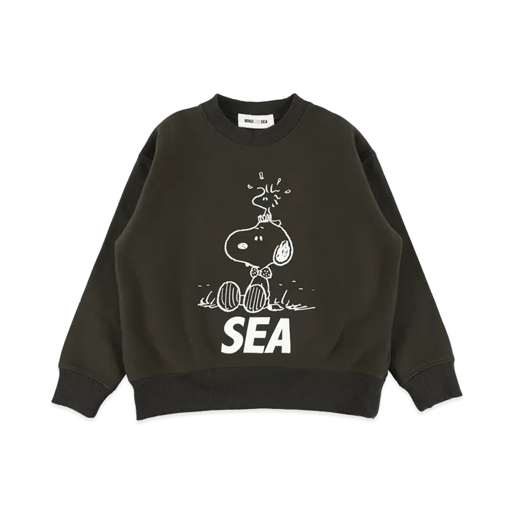 WIND AND SEA x SMOOTHY Snoopy Washed Kids Crewneck Sweatshirt "Black"