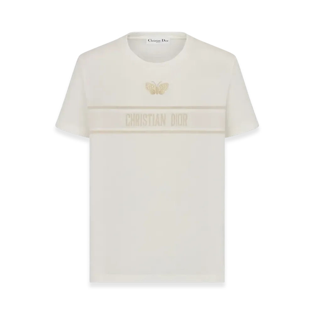 Dior Women's Embroidered T-Shirt Jersey Signature "White/Gold"