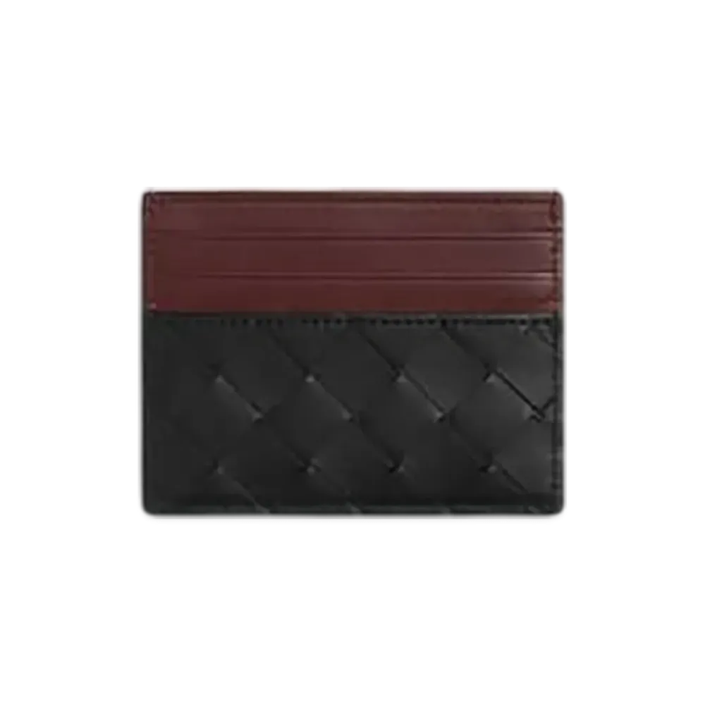 Bottega Veneta Intrecciato Credit Card Case "Black/Madder Brown"