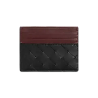 Bottega Veneta Intrecciato Credit Card Case "Black/Madder Brown"