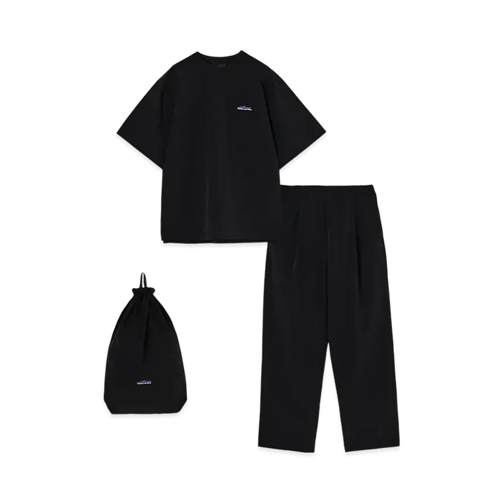 THOUSAND MILE Short Sleeve T-Shirt & Long Pants Set "Black"