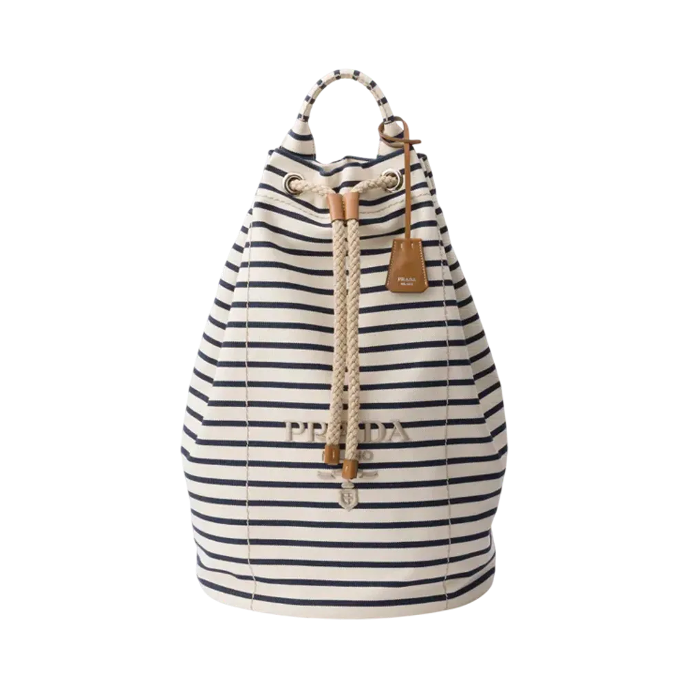 PRADA Stripe Canvas Drawstring Duffle Bag "Ivory/Blue"