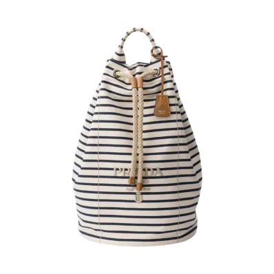 PRADA Stripe Canvas Drawstring Duffle Bag "Ivory/Blue"