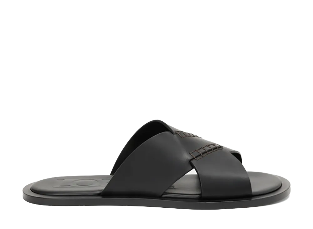 LOEWE Flex Criss-Cross Slide in Vegetable Tanned Calfskin "Black"