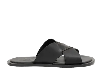 LOEWE Flex Criss-Cross Slide in Vegetable Tanned Calfskin "Black"