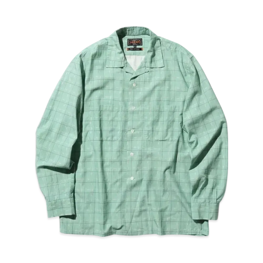 BEAMS Open Collar Cotton Rayon Print "MintGreen"