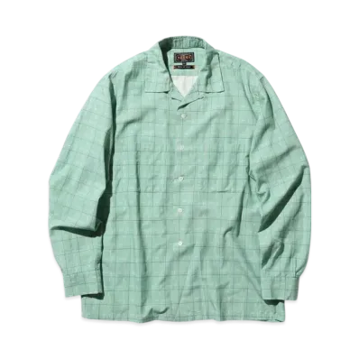 BEAMS Open Collar Cotton Rayon Print "MintGreen"