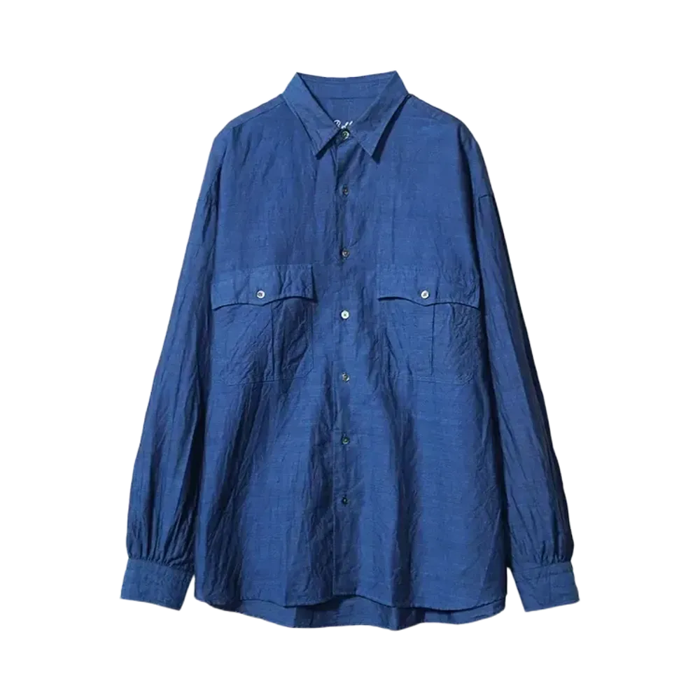 PORTER CLASSIC ROLL UP LINEN COTTON SHIRT CANCLINI "NAVY"