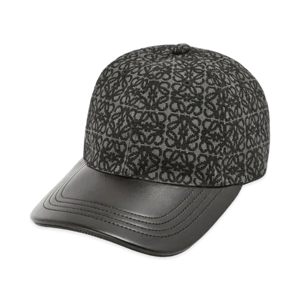 LOEWE Anagram Cap In Jacquard and Calfskin "Anthracite/Black"